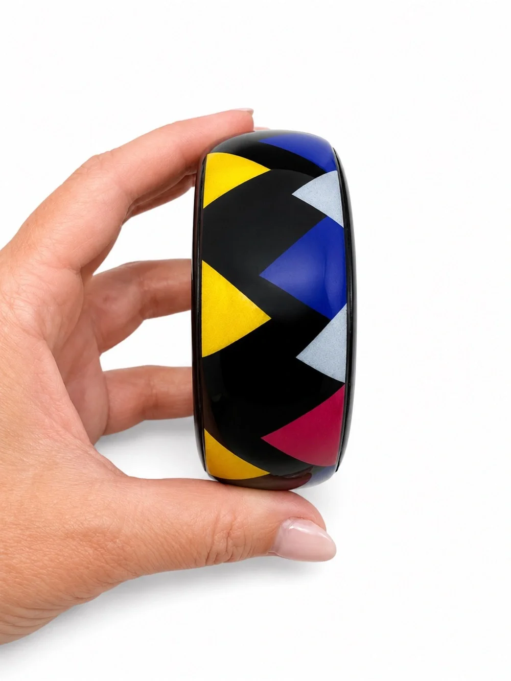 New Geometric Acrylic Bangle Bracelet Black Yellow‎ Colorblock Statement Cuff